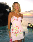 Spring Floral Print Strapless Bodycon Dress