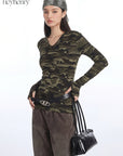 HeyHenry Camouflage V-Neck Long Sleeve Top
