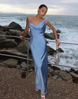 Sexy Backless Satin Long Dress with Spaghetti Straps