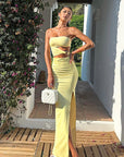 Chic Yellow Strapless Hollow Out Maxi Dress