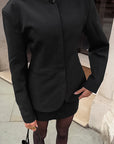 Chic Black Long Sleeve Blazer Dress Set