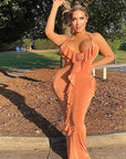 Ruffled Backless Bodycon Dress