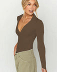 Fashionable Slim Fit Polo Neck Long Sleeve Top