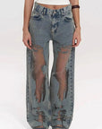 Y2K Vintage Straight Leg Jeans with Hollow Design