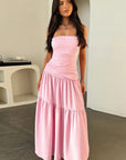 Strapless A-Line Pleated Waist Dress