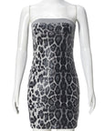 Color Block Sequin Leopard Print Strapless Dress