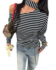 Fashion Striped Asymmetrical Long Sleeve T-Shirt