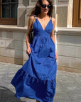 Sexy Blue V-Neck Sleeveless Dress for Women