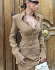 Vintage Shoulder Pad Mini Dress with Long Sleeves