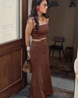 Summer Brown Vest Dress Set for Vacation
