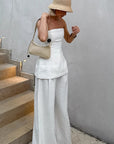 Chic Strapless Top and Wide Leg Pants Set
