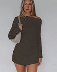 Off Shoulder Long Sleeve Drawstring Mini Dress
