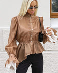 Asymmetrical Lace Shirt with Ruffle Hem