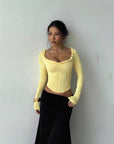 Ruffled Long Sleeve Waist Tie Top