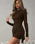New Autumn Winter Ruffled Waist Short Dress