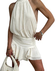 Chic Halter Neck Mini Dress for Summer Vacation