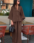 Loose Brown Cotton Linen Set for Women