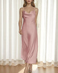 New Women's Satin Maxi Dress with Spaghetti Straps
