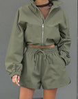 Fashionable Gray Sports Jacket and Shorts Set
