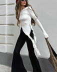 Irregular Design White Knit Top for Women