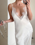 Elegant White V-Neck Lace Satin Camisole