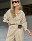 Spring Casual Khaki Cotton Linen Set for Women