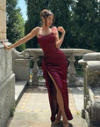 Fashionable Sexy Low-Cut Asymmetrical Satin Dress