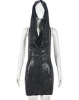 Stylish Sequin Hooded Backless Dress