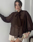 Elegant French Chiffon Tie Blouse for Women