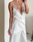 Elegant White V-Neck Lace Satin Camisole
