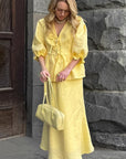 European Style Casual Cotton Linen Puff Sleeve Set