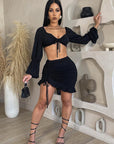Stylish Hollow Out Crop Top and Skirt Set
