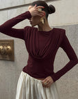 Elegant Pleated Long Sleeve Top for Women