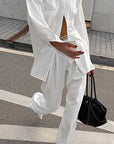 Chic Striped Loose Shirt and High Waist Pants Set