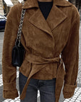 Suede Waist Tie Coat for Women