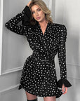 Vintage French Black Polka Dot Dress with Puff Sleeves