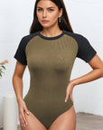 Summer Color Block Short Sleeve Bodysuit for Women