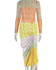 Elegant Printed Long Sleeve Bodycon Dress