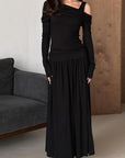 Chic Asymmetrical Shoulder Top and Long Skirt Set