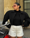 Stylish Lapel Zipper Woolen Jacket for Women