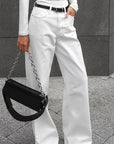 High Waist White Straight Leg Jeans for Women