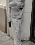 Gray Modal Bodycon Dress with Off Shoulder Neck
