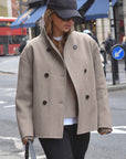Stylish Brown Double-Breasted Wool Coat for Women