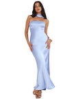 Elegant Strapless Satin Dress with Two-Way Design