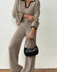 Trendy Color Block Polo Neck Sweater and Pants Set