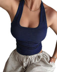 Basic U-Neck Hollow Back Tank Top for Women