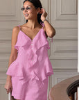 Summer Pink Cotton Two-Piece Set for Women