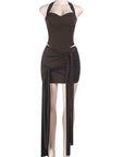 Stylish Halter Neck Slim Fit Vest Set
