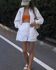 Casual Loose White Shirt and Shorts Set