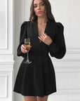 French Style Elegant Black V-Neck Dress for Women